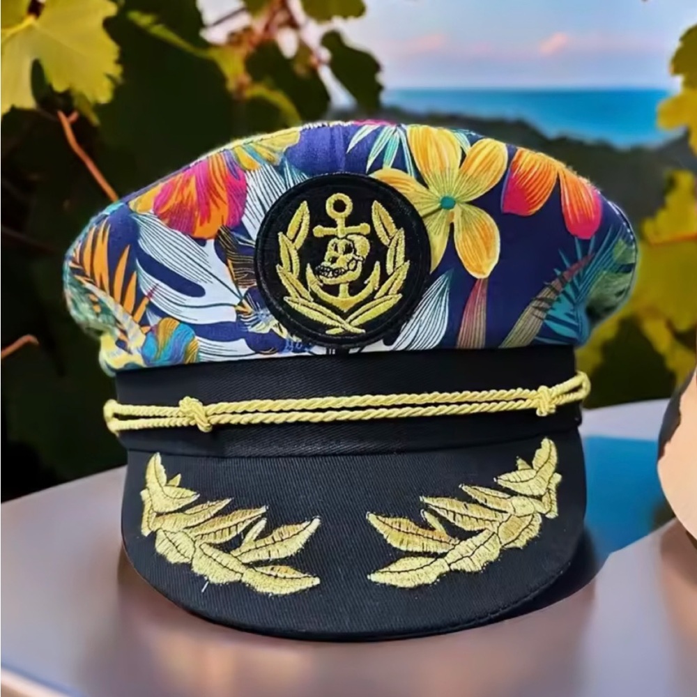 Key West Tropical Floral Navy Captain Hat